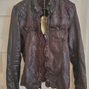 All Saints leather shirt jacket size large